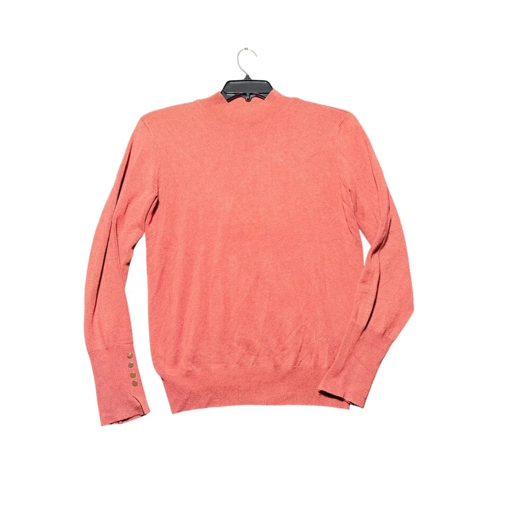 Skies Are Blue Mock Neck Sweater Womens‎ Medium Coral Excellent Gold Button Cuff